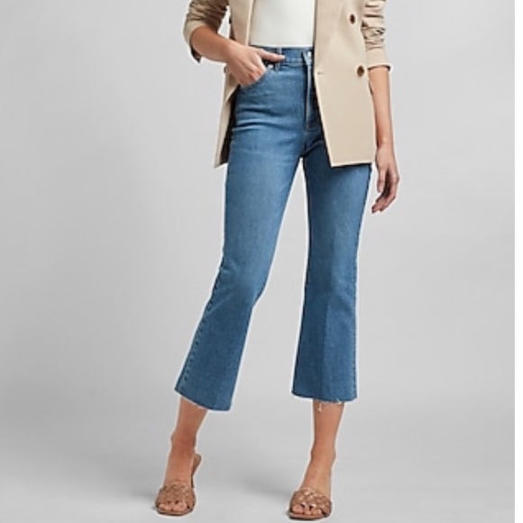 Express Denim - EXPRESS High Waist Cropped Flare Raw Hem Jeans